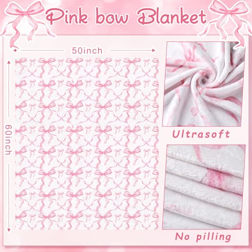 Buryeah Pink Bow Throw Blanket 50"x60" Ultra Soft Flannel Coquette Aesthetic Blanket for Girls Women Preppy Room Decor for Bed Sofa Spring Wedding Mother's Day Graduation Back to School Gift