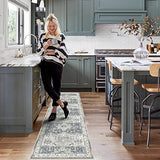 Washable 2x7 Runner Rug for Hallway: Soft Vintage Kitchen Rugs Non-Slip Rug Runner with Rubber Backing for Bathroom Entryway Low Pile Non Shedding Farmhouse Runner Rug (Grey/Blue, 2X7)