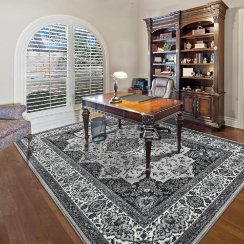 4x6 Area Rugs for Living Room, Washable Rug Vintage Floral, Gray