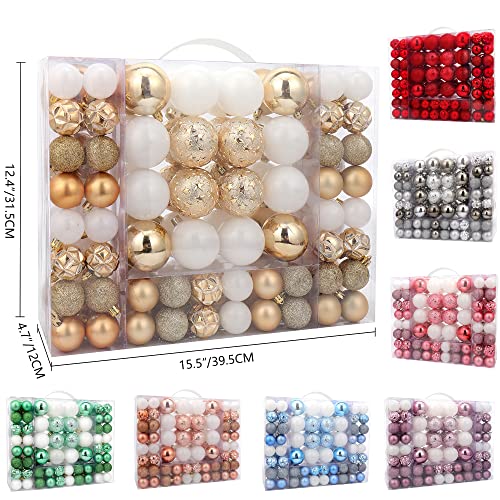 87ct Christmas Ball Ornaments Set Shatterproof Seasonal Hanging Decorations with Reusable Hand-held Gift Package for Xmas Tree Holiday Party and Home Decor, Gold