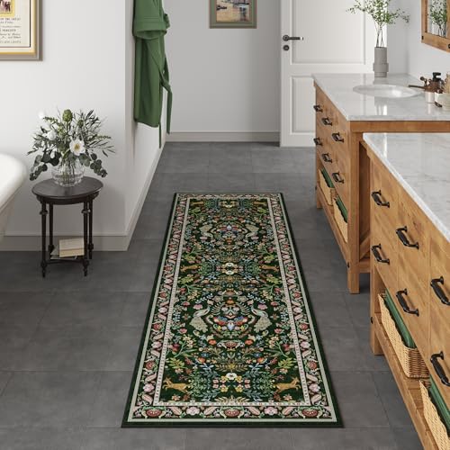 Rugcomf Runner Rug 2x6 Floral Washable Non Slip, Emerald Green