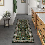 Rugcomf Runner Rug 2x6 Floral Washable Non Slip, Emerald Green