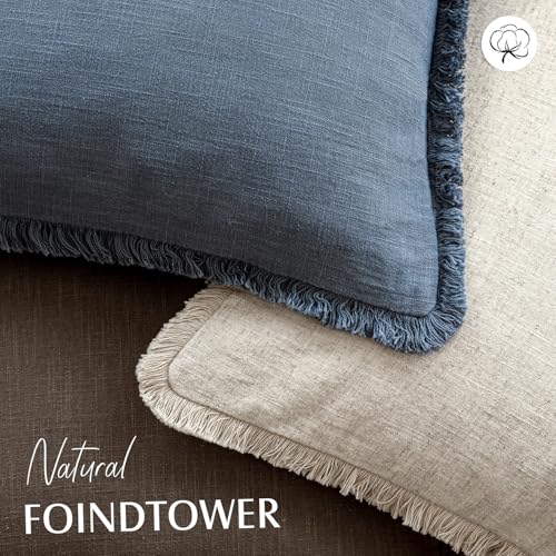 Foindtower Decorative Linen Fringe Throw Pillow Covers 26×26 Inch,Dark Blue