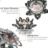 Lotus Black Crystal Tea Candle Holder Crystal Wishing Tealight Candlestick Stand Exquisite Desktop Decoration Holiday Celebration Wedding Restaurant Party Atmosphere Decoration (4 Pcs, Dark Grey)