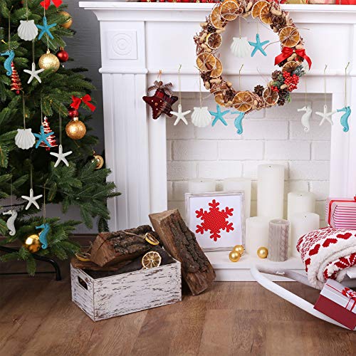 30 Pieces Beach Christmas Ornaments Bulk Tree Decorations Resin Starfish Seashells Seahorse Ocean Nautical Themed Hanging with Drilled Hole Rope for Wedding Gift Wreath Decor DIY(Blue, White)