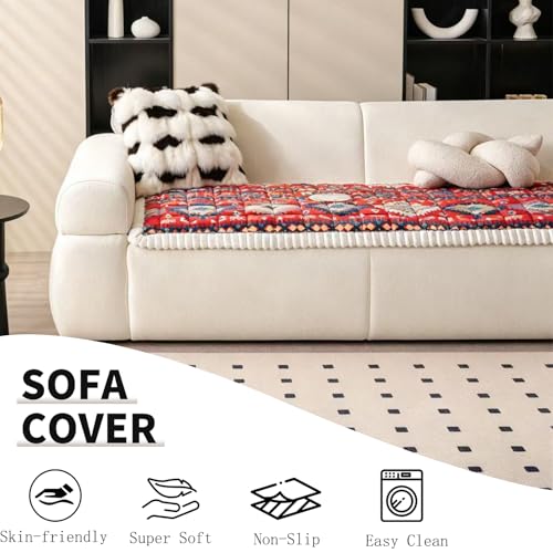 Boho Couch Cover for Pets Super Soft Sofa Covers for Cats & Dogs Washable Sofa SlipCover Furniture Couch Protector for Living Room(35" x 71", Red)