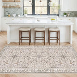 4x8 Rug Washable for Entryway Kitchen – Non-Slip Rubber Backed Area Rug for Hallway Bedroom Living Room Office,Boho Floral Low Pile Thin Floor Indoor Mat (Beige,4x8)