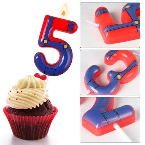 Boys and Girls Red and Blue Digital Birthday Candles, Birthday Cake Party Decorations, Cartoon Game Theme Party Decorations, Children's Party Supplies(5)