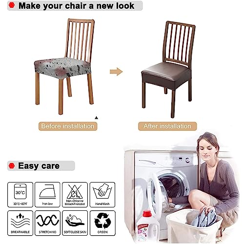NILUOH Waterproof Seat Covers for Dining Room Chairs Set of 4, Pu Leather Chair Seat Slipcovers Dining Chair Cover Removable Washable Chair Protctor Cover, Rear Covers (PU-Coffee)