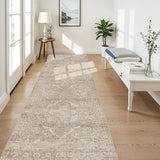 4x10 Washable Hallway Runner Rug: Vintage Wide Low Pile Rugs NaturalBeige