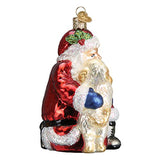 Old World Christmas Santa's Puppy Love Glass Blown Ornament for Christmas Tree, Handcrafted Holiday Decoration, Santa Collection
