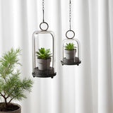 5" & 4" Wide Versatile Metal Candle Holder in Rustic Brown with Handmade Thick, Heavy & Sturdy Glass Dome for Pillar Candle, Industrial, Modern, Shelf, Mantel, Veranda, Porch