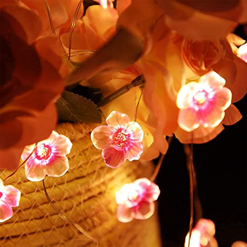 Mudder 4 Pack Cherry Blossom Flower String Lights 13 FT 40 LEDs for Bedroom, Pink Fairy Lights USB and Battery Operated Decorative String Light Indoor Outdoor