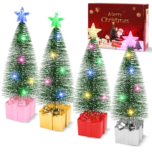 Mini Christmas Tree with Lights, 4 Pack Tabletop Christmas Tree with Lights for Christmas Decorations Indoor Xmas Holiday Party, Christmas Centerpieces for Tables New Year Decoration