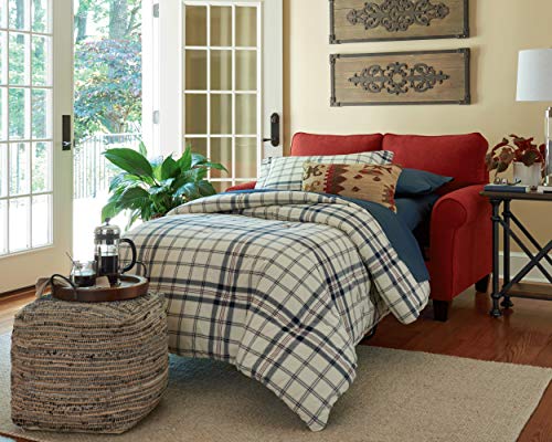 Signature Design Ashley Chevron Handmade Woven Denim Pouf and Decorative Pouf Bundle, Blue and White