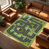 Road Rug for Kids, 2'7" x 3'11", Toy Car Play Rug Mat Carpet with Construction Town Style in Playroom Children Bedroom, Educational City Rugs for Boys Aged 3-12 Years Old