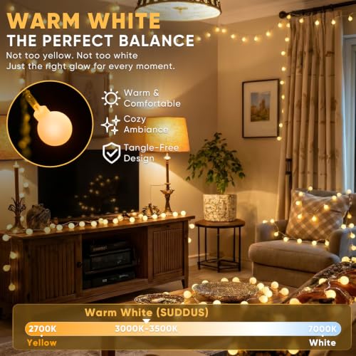suddus String Lights for Bedroom, 33ft 100 Led Connectable Globe String Lights Indoor, Hanging Fairy Lights Plug in with Remote for Classroom, Room, Dorm, Outdoor, Christmas Tree Decor, Warm White