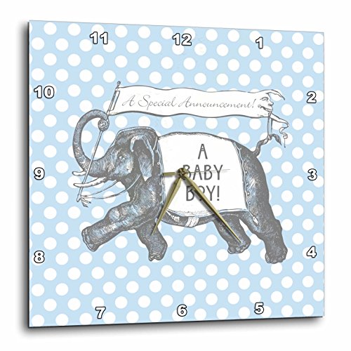 3dRose DPP_220177_3 Cute Elephant New Baby Boy Design Over Blue Polka Dots-Wall Clock, 15 by 15"