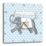 3dRose DPP_220177_3 Cute Elephant New Baby Boy Design Over Blue Polka Dots-Wall Clock, 15 by 15"