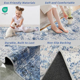 2x8 Washable Non-Slip Hallway Runner Rug – Modern Coastal Abstract Neutral Stain-Resistant Low-Pile Carpet Runner for Kitchen Entryway Bedroom Bathroom (Blue Ivory Grey,2x8)