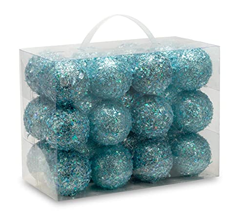 2.36"/60mm shatterproof Christmas Ball Ornaments Tree Decoration Baubles Set of 24 Counts (Sparkly Teal Blue 2.36")
