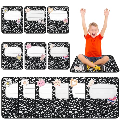 Breling 12 Pcs Kids Carpet Squares Seats 16 Inch Composition Notebook Classroom Rug Floor Soft Cushions Composition Circle Time Mats Non Slip for First Day of School Educational Learning Playing Areas