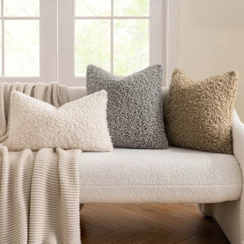 MIULEE Decorative Faux Fur Pillow Covers Sherpa 18x18 Gray