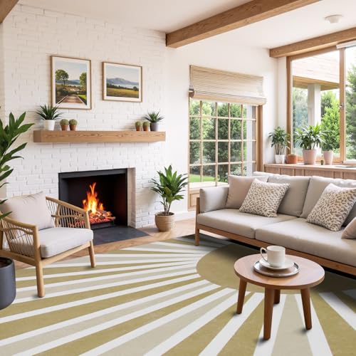 Lahome Khaki Rainbow Sun Washable Area Rug 9x12 for Living Room