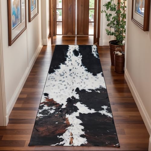 MUGINYU Western Cowhide Runner Rug 2x6 for Bathroom Home Decor,Brown Cow Print Rug,Farmhouse Cowboy Animal Fur Area Rug Non Slip Washable (Brown Cow)