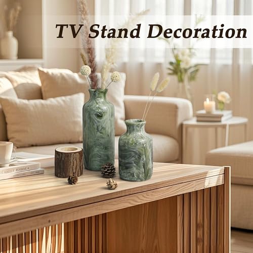 YMXYJM Resin 3 Piece Vase Set, Farmhouse Decor, Home Decorative Vase, Vases for Your Kitchen, Bedroom, Office, Living Room, Bathroom, & Shelf Centerpiece Table Decorations, Green