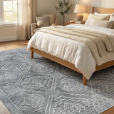 jinchan 8x10 Moroccan Geometric Washable Living Room Area Rug, Dark Grey