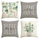 AVOIN Colorlife Home Sweet Home Eucalyptus Leaves Throw Pillow Covers 18x18 Inch Set of 4, Spring Summer Seasonal Decorations
