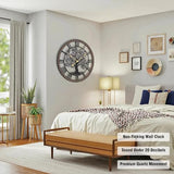 Micasso Rustic Oversize Wall Clock: 35 Inch Farmhouse Tree of Life Metal with Wood Frame - Battery Operated Wall Clocks for Bedroom/Fireplace/High-Ceiling - Home Decor for Interior Designers
