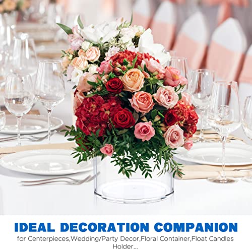 Flower Clear Plastic Vase Centerpiece for Home, Wedding Party, Plastic Clear Cylinder Wide for Flowers, Decorative Wide Mouth Vase for Decor (Not Glass) (6.2'' W*5.9'' H)