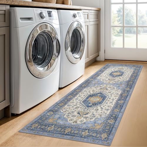 Runners for Hallways 2x6 Blue Brown Vintage Floral Washable Runner