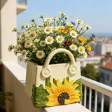 Small Purse Vase for Flowers - Sunflower Cute Handbag Flower Vase for Modern Table Centerpiece Decor, Unique Beige Resin Vases for Party, Kitchen, Bouquet, Bedroom, Livingroom