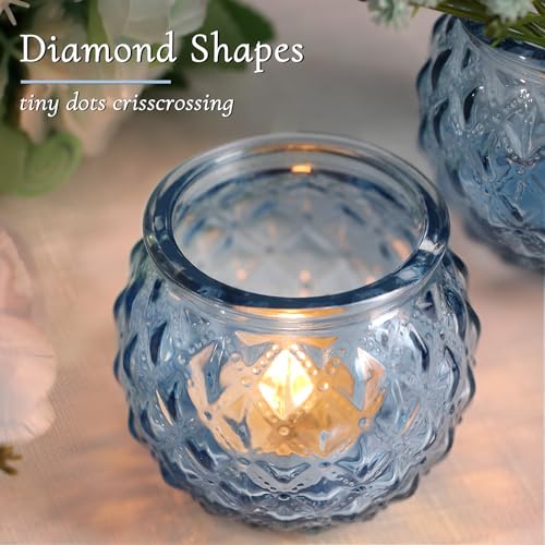 48 Pcs Blue Round Candle Holders Bulk Glass Candle Holders