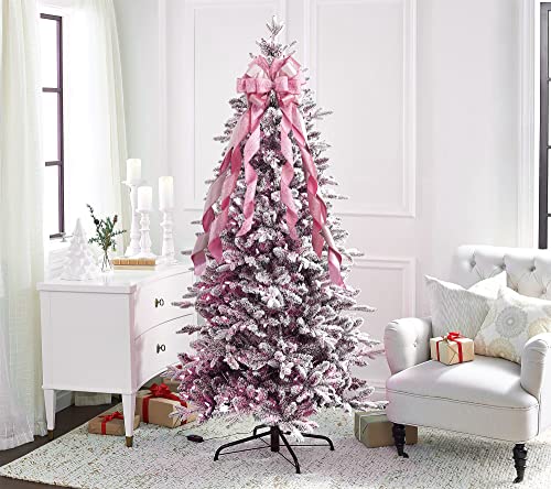 MEEDEE Pink Glitter Christmas Tree Topper - 12" Wide Velvet Bow for Christmas Tree (1 Pack)