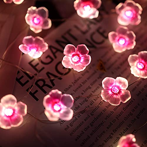 Cherry Blossom Fairy String Lights Sakura Pink Flower Decorative Lights Modern Décor 10ft 30LEDs with Timer Remote Control for Bedroom Floral Garland Centerpieces