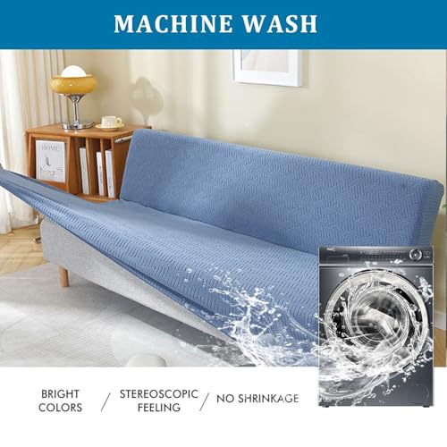 Stretch Armless Futon Covers Full Protect Futon Couch Slipcover Soft Thick Jacquard Futon Sofa Bed Cover Furniture Protector with Elastic Bottom(Cream, M)
