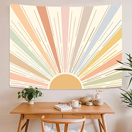 Kanuyee Boho Sun Tapestry Wall Hanging, Retro 70s Abstract Striped Aesthetic Sunrise Vintage Tapestries for Bedroom Living Room 36×48 inch