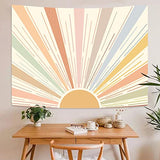 Kanuyee Boho Sun Tapestry Wall Hanging, Retro 70s Abstract Striped Aesthetic Sunrise Vintage Tapestries for Bedroom Living Room 36×48 inch