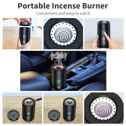 Car Electric Incense Burner, Electric Incense Burner, Portable USB Rechargeable bakhoor Burner for Home Use (Black-1)
