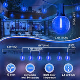 LAMPHOME LED Outdoor String Light, 26Feet Patio Lights with12+1Edison Shatterproof Bulbs(1Spare), UL Waterproof Outside Lights connectable Dimmable for Backyard Porch Decor,Blue