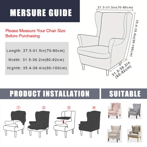 NILUOH Wingback Chair Slipcover, 2-Piece Stretch Wing Chair Cover, Washable Soft Fit Slipcover for Wingback Armchairs, Non-Slip Furniture Protector for Living Room, Flower Field