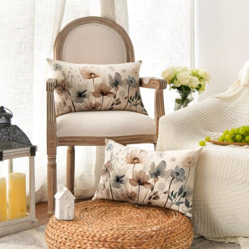 AVOIN colorlife Poppy Flowers Chinoiserie Pillow Covers 12x20 Inch Set of 2