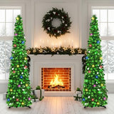 MACTING Pop Up Christmas Tree with 50 LED Lights 5FT Collapsible Tinsel Pencil Tree Easy-Assembly Coastal Glitter Artificial Tree for Porch Apartment Corner Home Party Indoor Xmas Decorations,Green