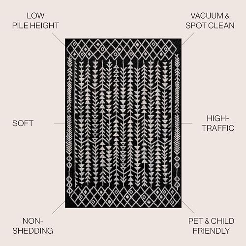 JONATHAN Y Ziri Moroccan Geometric Black/Cream Indoor Area Rug, 3x5, Bohemian, Scandinavian, Easy-Cleaning for Living Room, Bedroom, Kitchen, Pet Friendly, Non-Shedding (MOH210C-3)