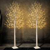 2Pack Lighted Birch Tree with 144 Warm White Lights, 8 Modes Prelit White Artificial Christmas Trees with Timer for Holiday Indoor Outdoor Decor Garden Wedding Party Bedroom Decoration