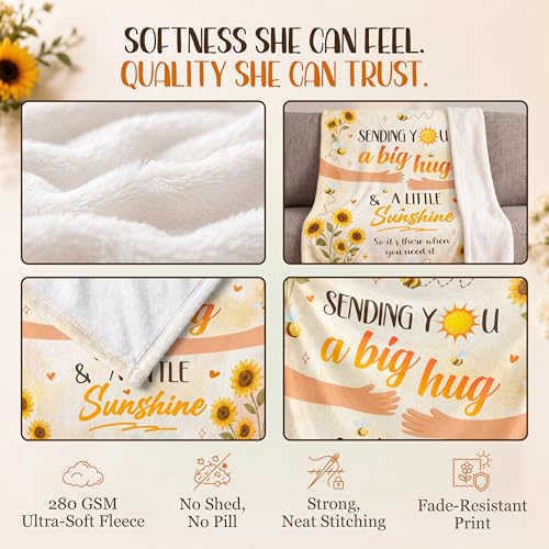 WRAPIX Get Well Gifts for Women - Soft Fleece Throw Blanket 50x60 in - Thinking of You Surgery Recovery Cancer Sunflower Sympathy Feel Better Birthday Inspirational Gifts for Women Mom Grandma Sister